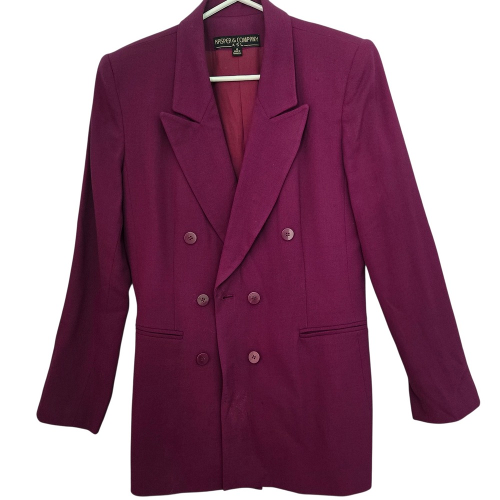 Kasper & Company ASL Vintage Magenta 100% Wool Double Breasted Blazer Size 6